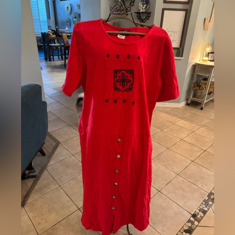 Blue Cactus Women Long Tunic Shirt Dress Plus Size 1X Red